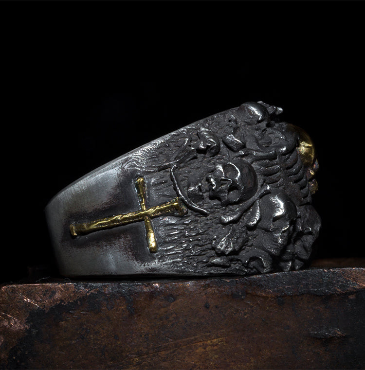 Skeleton Skull ring 24K gold skull ring cross ring
