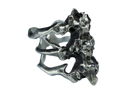 Horned Satan Skull Silver Ring