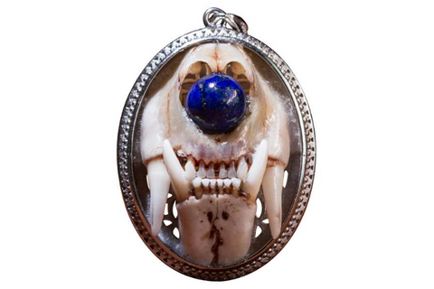 Buddha & Demon Wooden Guru Bead Pendant