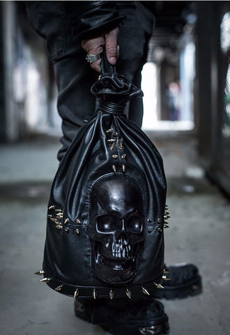 Mummy Skull Leather Buckled Biker Backpack