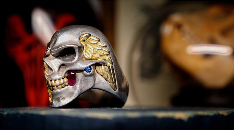 18K Gold & Gemstone Skull Ring - Holy Buyble