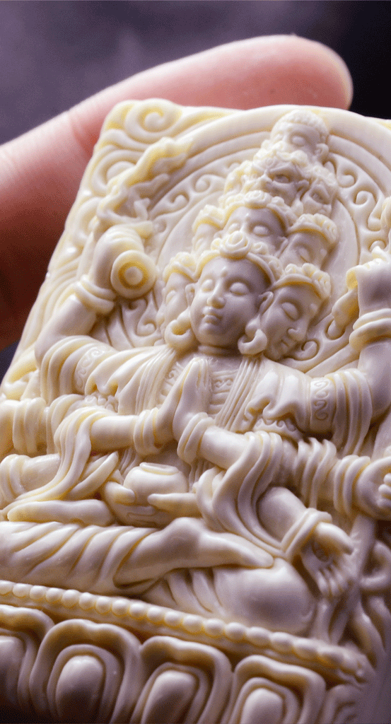 Mammoth Ivory Fossil GuanYin Buddha Pendant - Holy Buyble