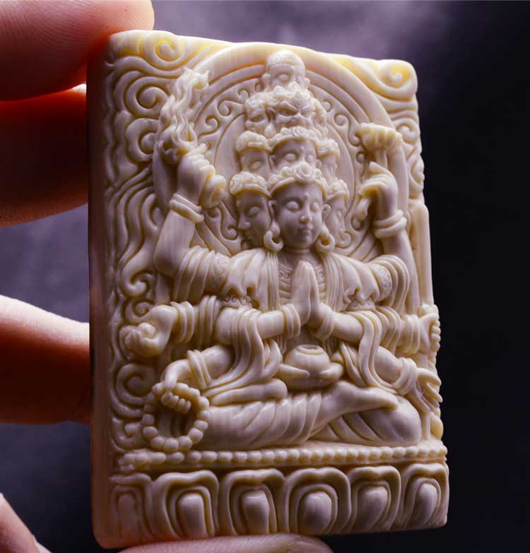 Mammoth Ivory Fossil GuanYin Buddha Pendant - Holy Buyble