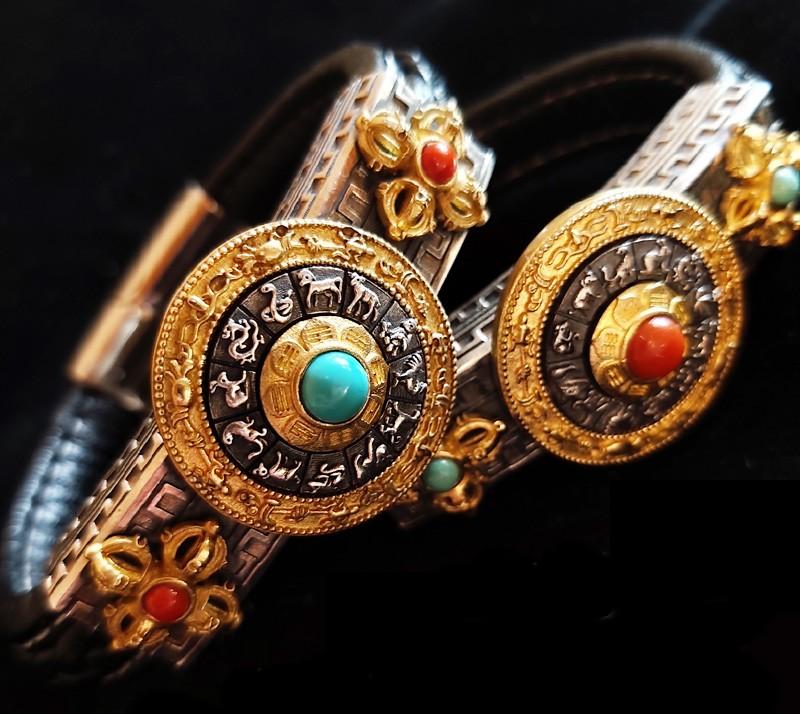 Tibetan Vajra & Spinning Eight Trigrams Leather Bracelet - Holy Buyble