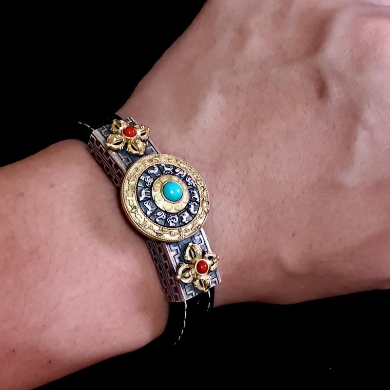 Tibetan Vajra & Spinning Eight Trigrams Leather Bracelet - Holy Buyble