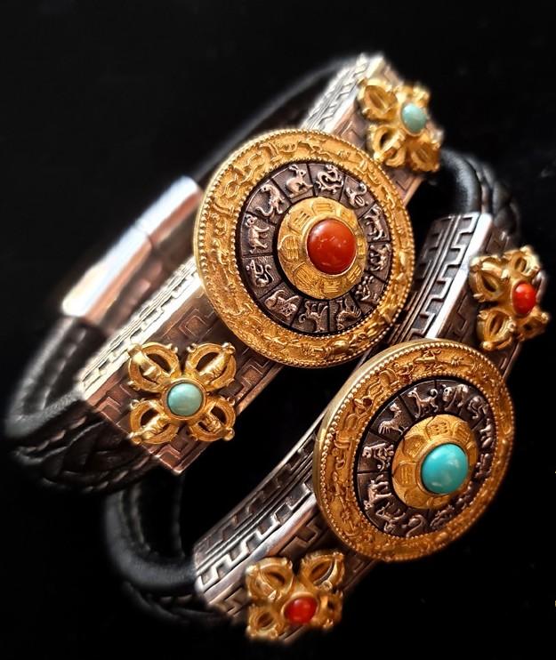 Tibetan Vajra & Spinning Eight Trigrams Leather Bracelet - Holy Buyble