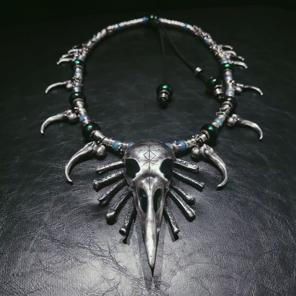 Raven Skull Bones Necklace 