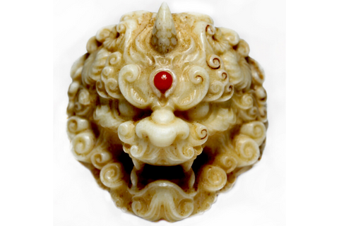 Mammoth Ivory Fossil Foo Dog Ring