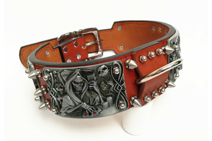 Grim Reaper Studded Leather Dog Collar - Holy Buyble