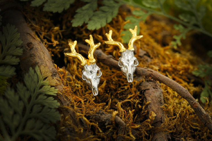 Deer Skull Golden Antler Earring - Holy Buyble