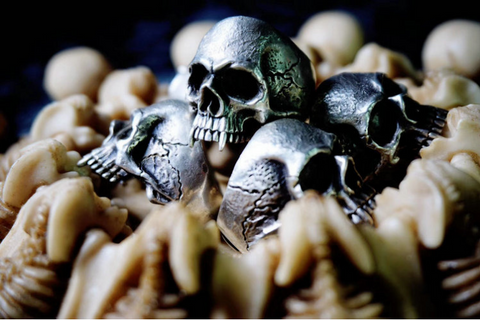 Skulls Bracelet Handcrafted Tibetan Yak Horn Black Ghost