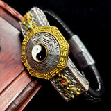 Four Symbols Spinning Yin Yang Wheel Leather Bracelet - Holy Buyble