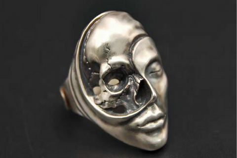 Winged Native American Skull Silver Ring